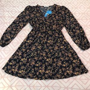 NWT Cupshe Navy Floral Long Sleeve Dress Womens Size Medium Long Sleeve P1194